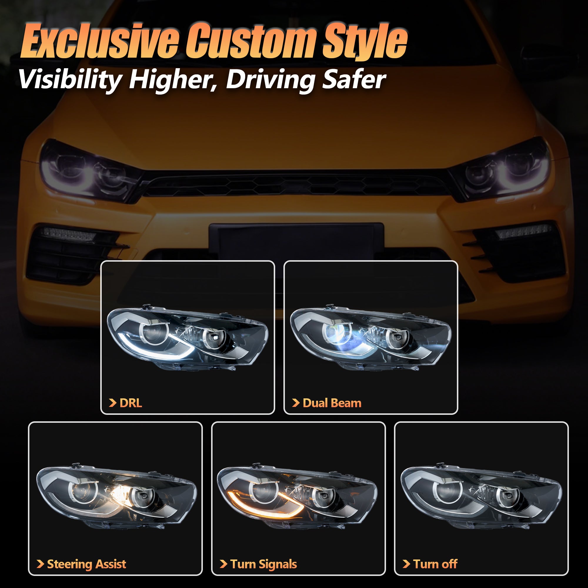 VLAND Projector Headlights For 2009-2014 Volkswagen Scirocco