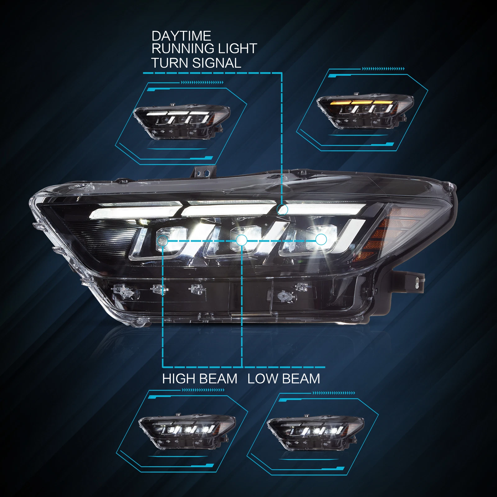 VLAND Projector Headlights For 2015-2017 Ford Mustang S550 Pre-Facelift