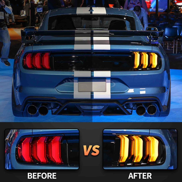 VLAND Voll-LED-Rückleuchten für Ford Mustang 2015–2023 mit sequentiellen Blinkern (bernsteinfarben/rot, 5 Modi umschaltbar)