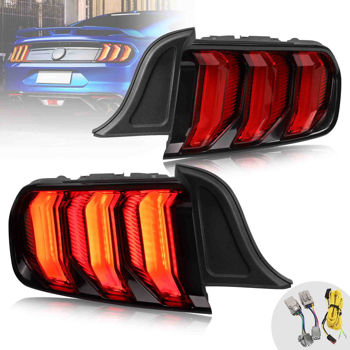 VLAND Voll-LED-Rückleuchten für Ford Mustang 2015–2023 mit sequentiellen Blinkern (bernsteinfarben/rot, 5 Modi umschaltbar)
