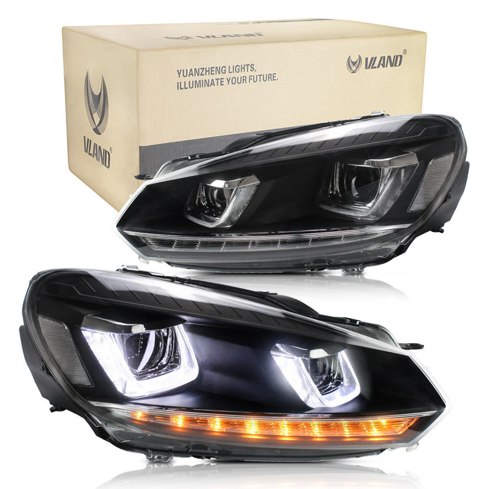 Phares LED VLAND pour modèles halogènes d'usine Volkswagen Golf Mk6 2009-2014