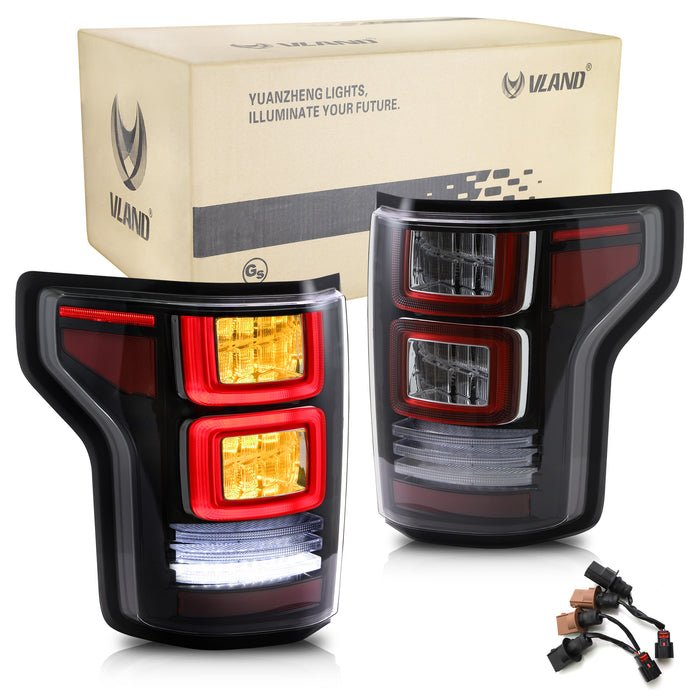 VLAND LED Tail Lights For Ford F150 2015-2020 Amber Turn Signal Aftermarket Rear Lamps
