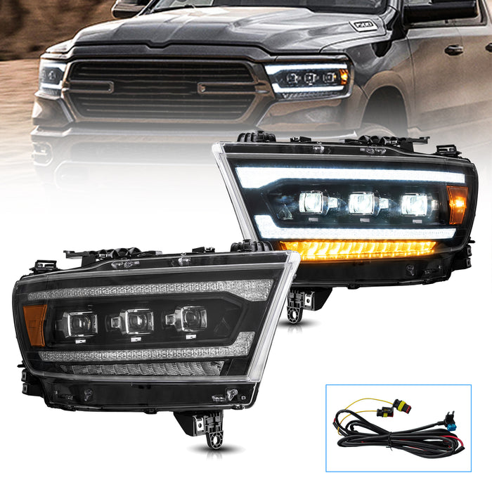VLAND Projector LED Headlights For Dodge Ram 1500 2019-2023