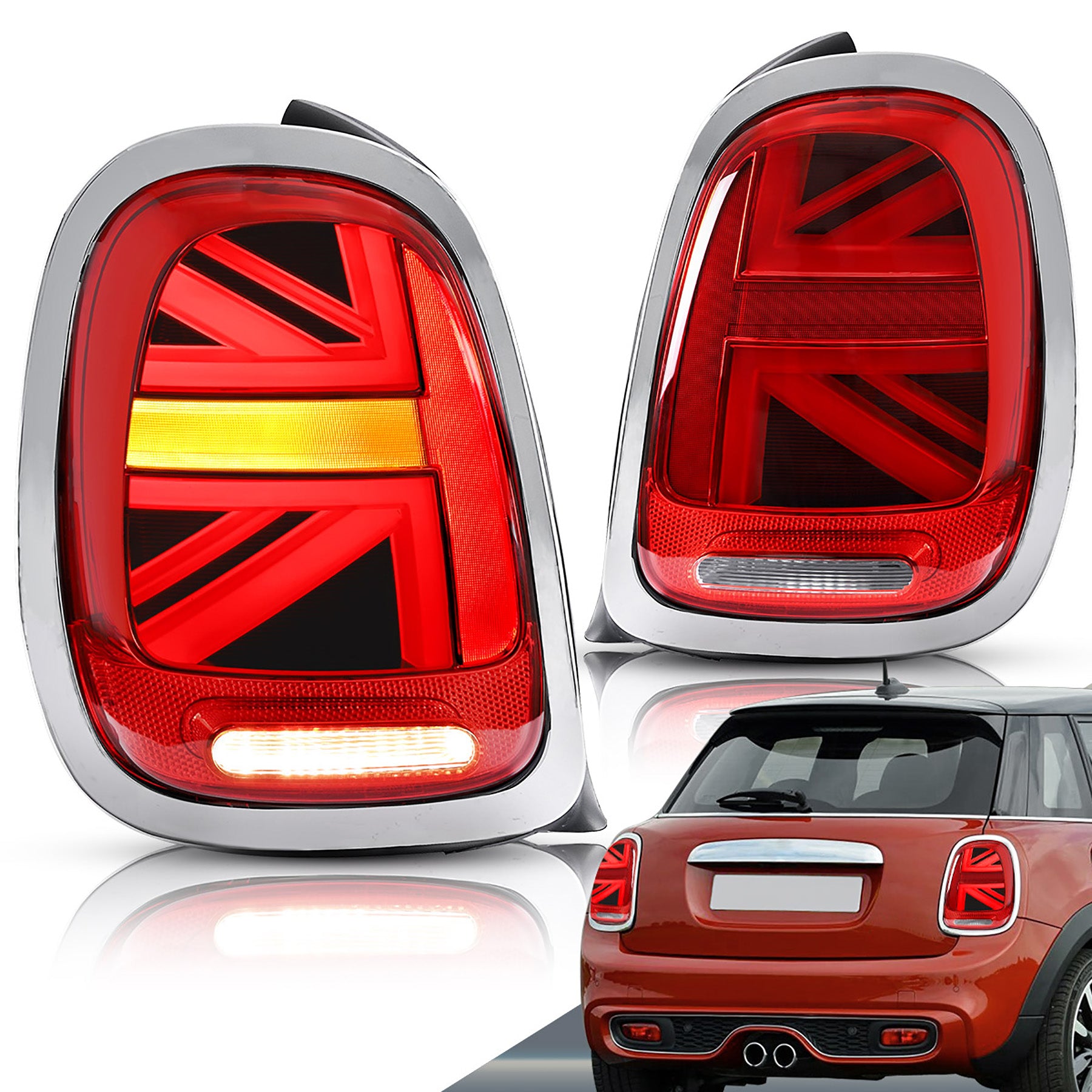 VLAND LED Taillights For 2014-2019 Mini Cooper Hatch F55 F56 F57 Chrome Trim