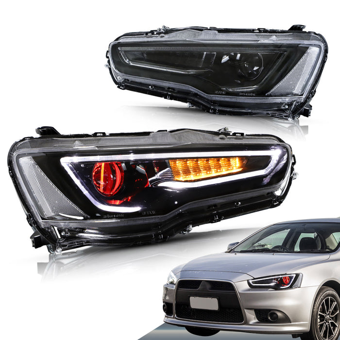 VLAND LED Headlights For 2008-2017 Mitsubishi Lancer EVO X With Sequential & Demon Eyes Aftermarket Front Lights