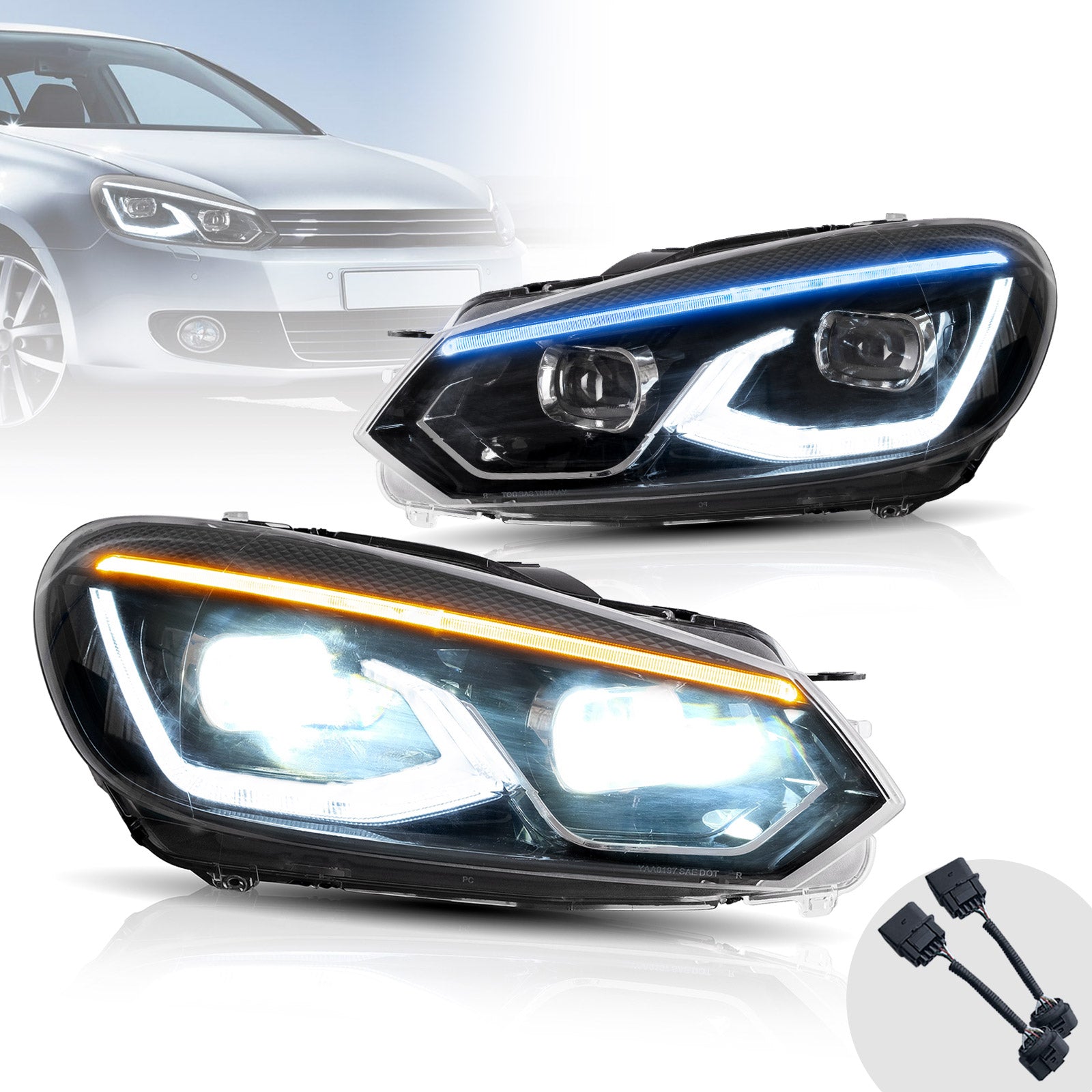 VLAND LED Headlights For 2009-2014 Volkswagen Golf Mk6 Halogen Model