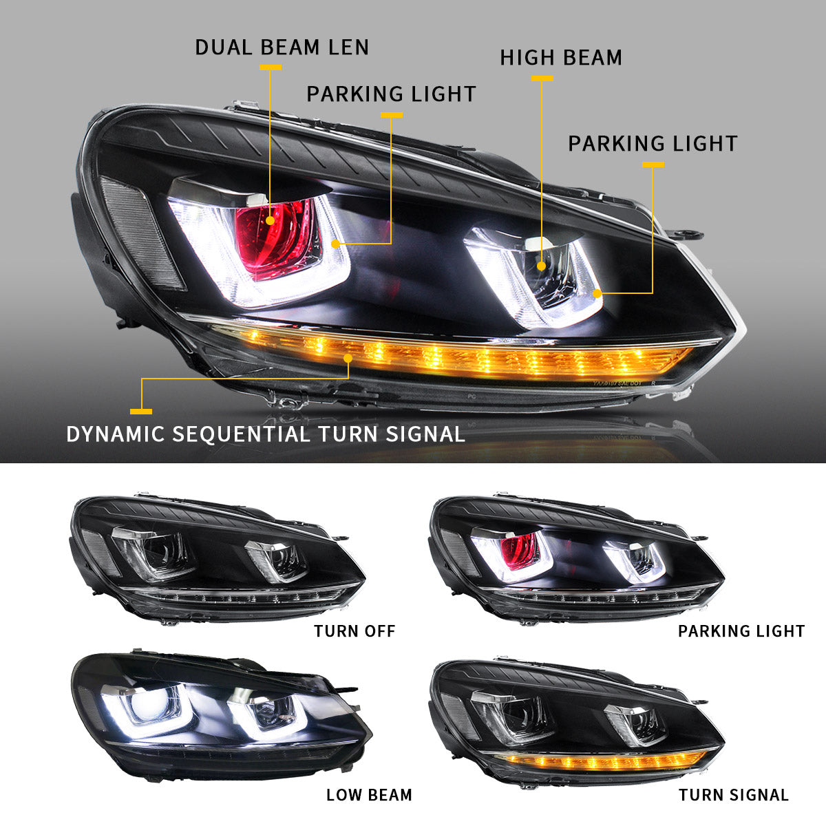 VLAND LED Headlights For 2009-2014 Volkswagen Golf Mk6 Halogen Models