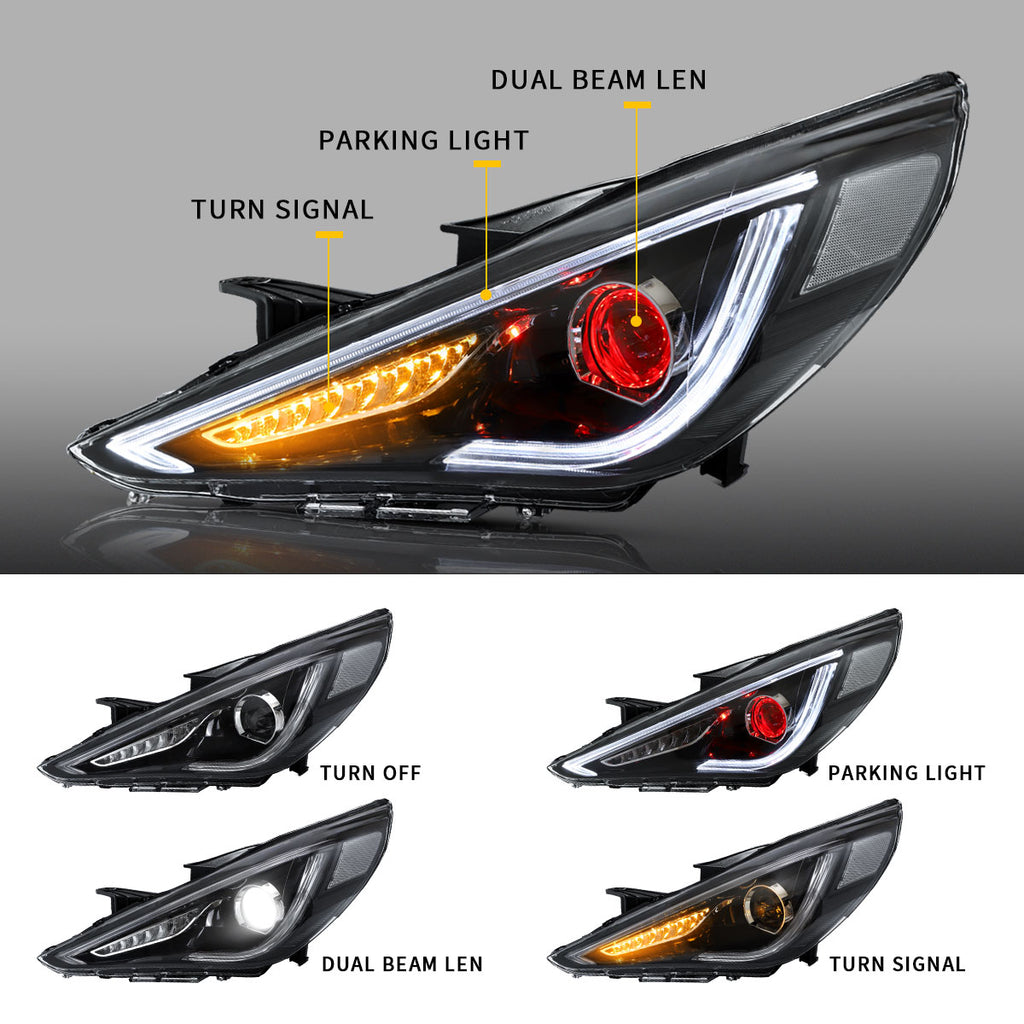 <<<<<t60>54>47>18>0>LAND  LED  HeadlighTs  For 2011-2014 Hyundai  SonaTa  FronT LighTs  ExcepT Hybrid  Model
