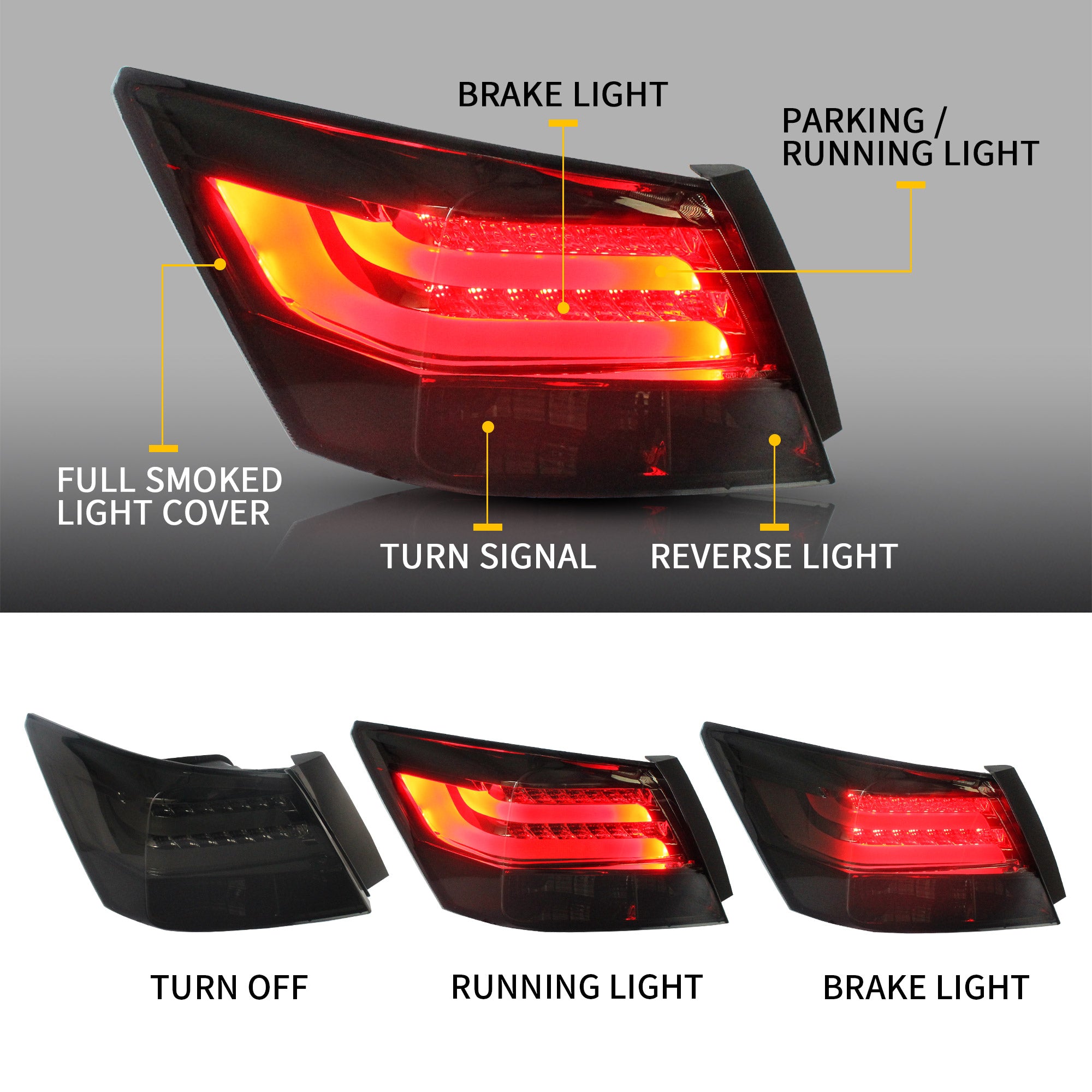 VLAND LED Tail lights For Honda Accord 2008-2012 Aftermarket Rear Lamps [2PCS]