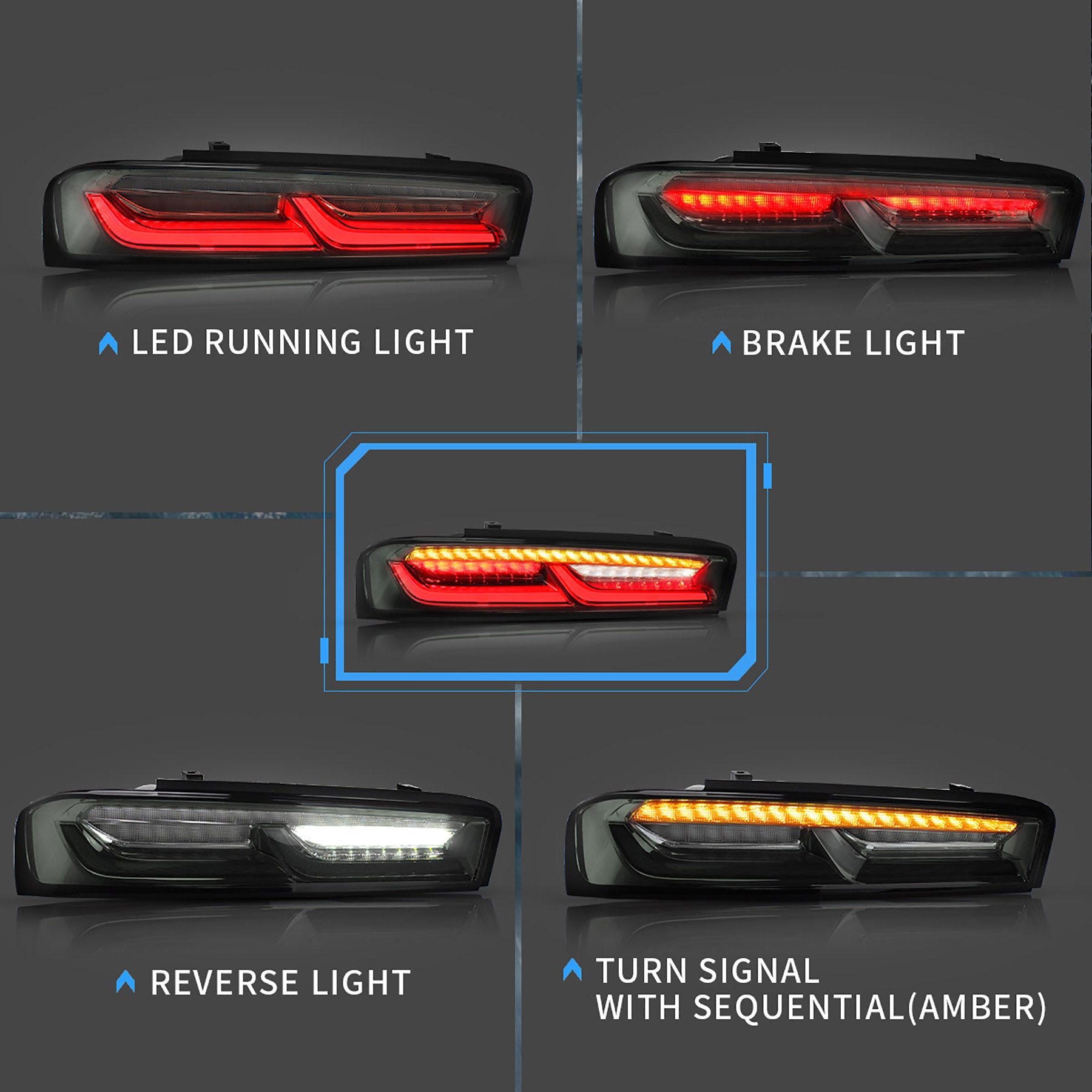 VLAND LED Taillights For 2016-2018 Chevrolet Camaro w/Sequential Turn Signal(Amber)