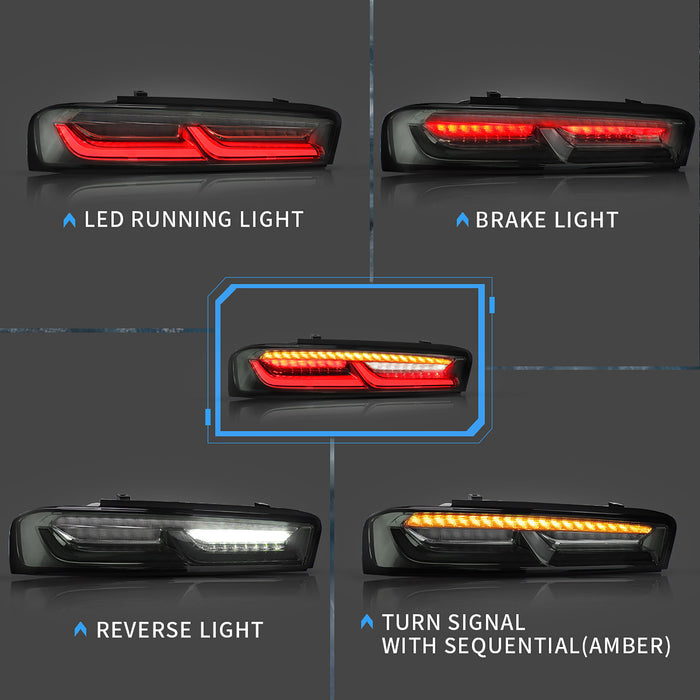 VLAND Feux arrière LED pour Chevrolet Camaro 2016-2018 avec clignotant séquentiel (ambre)