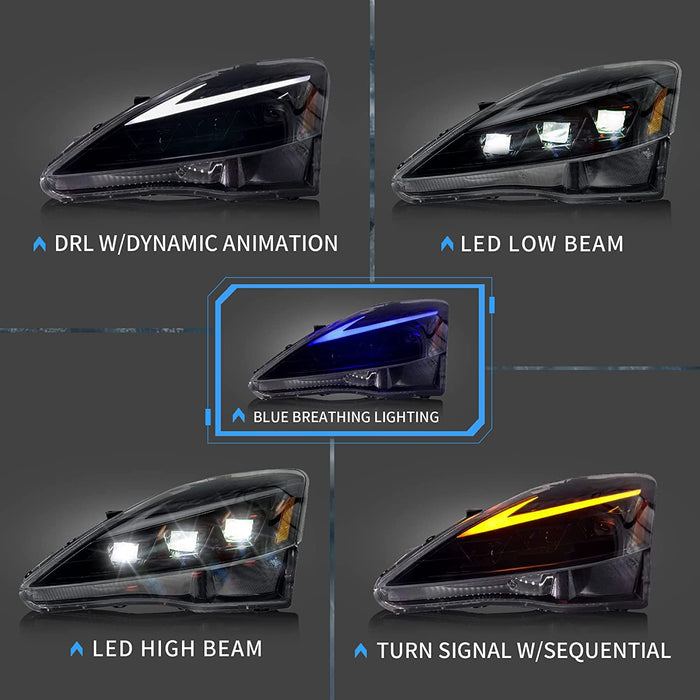 Faros delanteros LED completos VLAND para Lexus IS250 / IS350 / ISF [XE20] sedán 2006-2013 con conjunto de faros delanteros de señales de giro secuencial