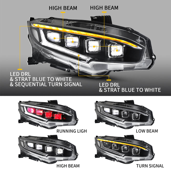 2016-2021 Honda Civic LED Front Headlights [Sedan, Hatchback, Coupe]