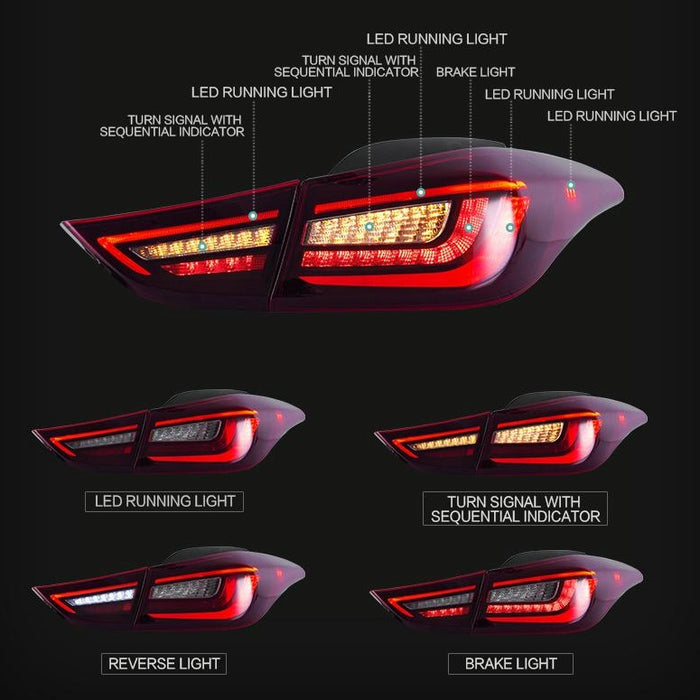 VLAND Led Rear Lamps For 2011-2015 Hyundai Elantra Sedan & Coupe Aftermarket Tail Lights