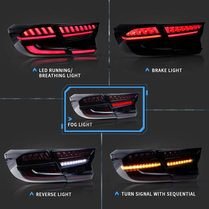VLAND LED-Rückleuchten für Honda Accord 2018–2022, 10. Generation, mit bernsteinfarbenem sequentiellem Blinker