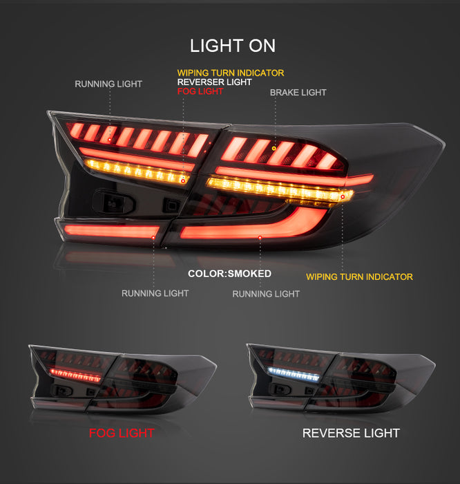 VLAND LED Tail lights For Honda Accord 2018-2022 10th Gen with Amber Sequential Turn Signal