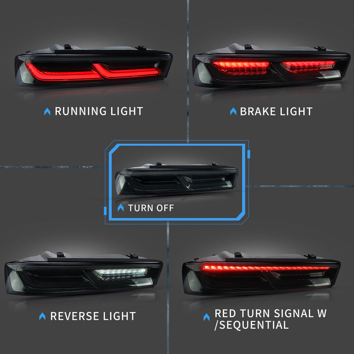 Fanali posteriori a LED VLAND per Chevrolet Camaro 2016-2018 con indicatori di direzione sequenziali (rosso)