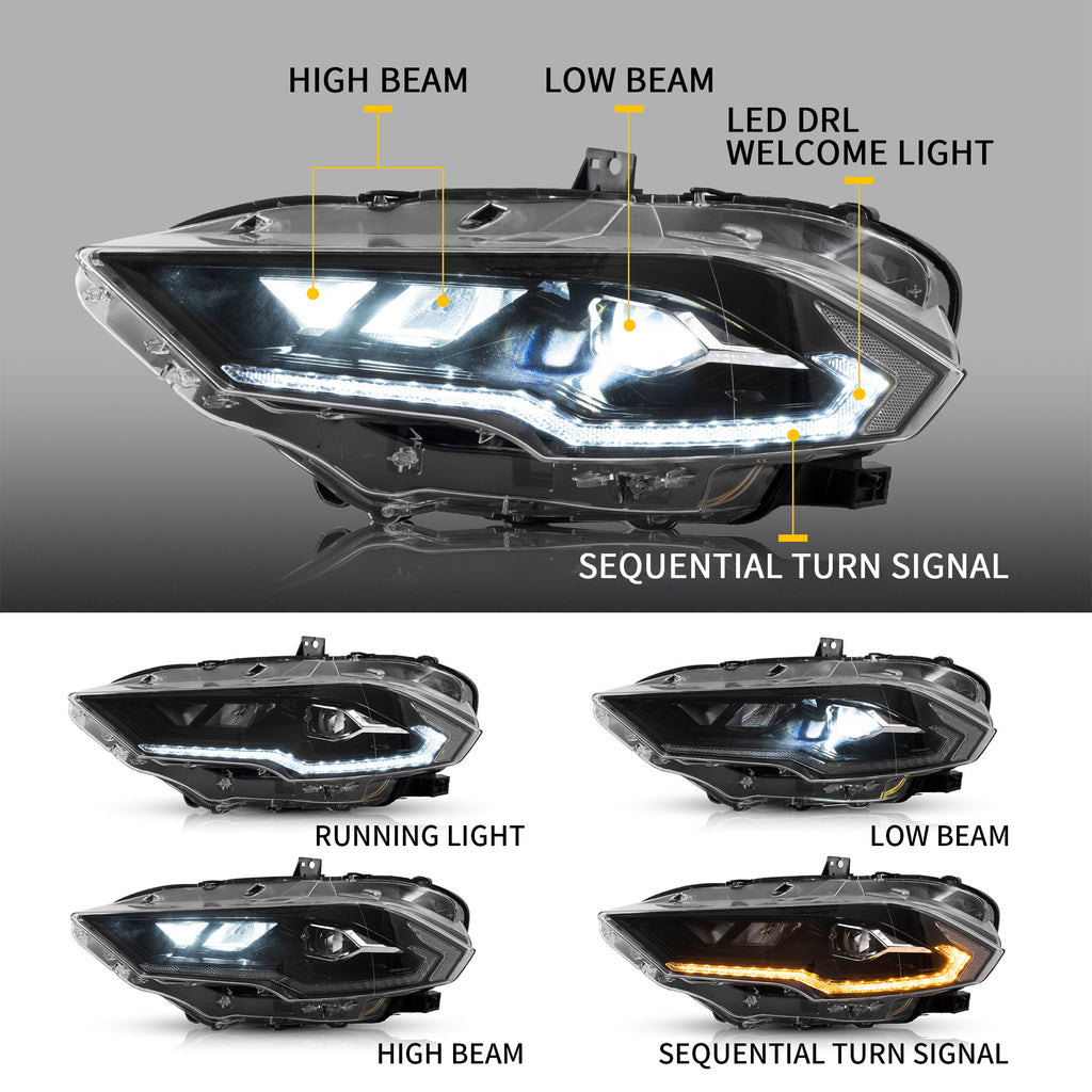 VLAND LED Projector Headlights For Ford Mustang 2018-2023 Aftermarket Front Lamps