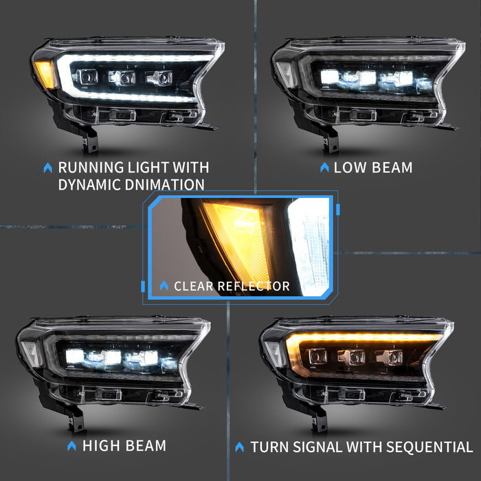 VLAND LED Projector Headlights For 2015-2021 Ford Ranger T6 [N/A North American version]