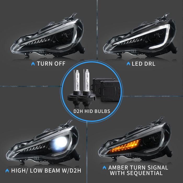Faros delanteros de proyector LED VLAND para Toyota 86 GT86 y Subaru BRZ y Scion FRS 2012-2020 con señales de giro secuenciales luces delanteras del mercado de accesorios
