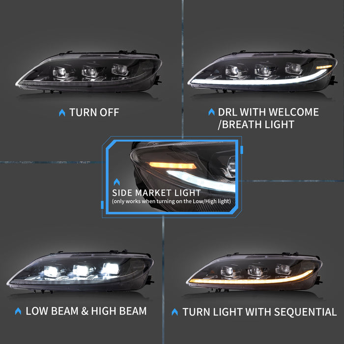 VLAND Phares LED pour Mazda 6 première génération (GG1) 2002-2008 adaptés aux modèles halogènes d'usine
