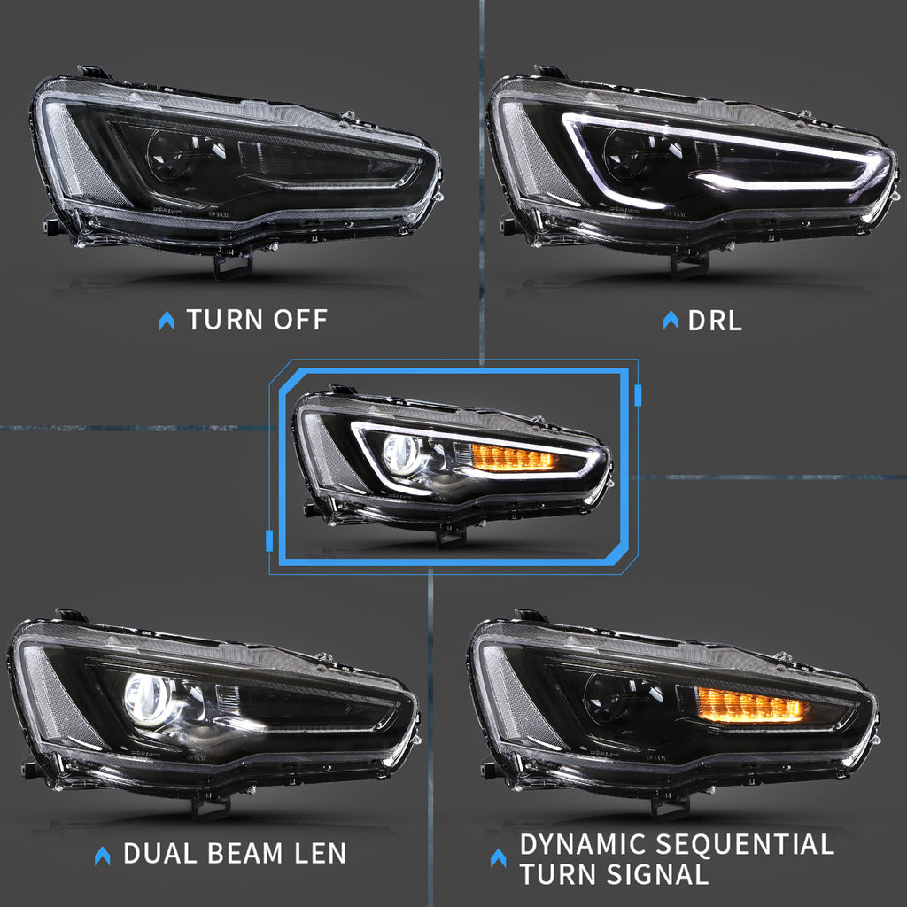 <<t18>0>LAND  LED  HeadlighTs  For 2008-2017 MiTsubishi  Lancer /evo  x