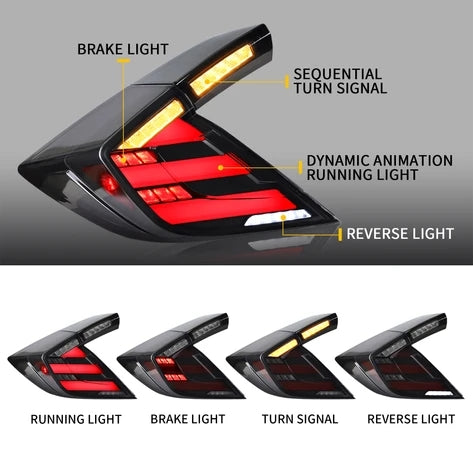 2016-2021 Honda Civic Hatchback (FK7) & Type R (FK8) Full LED Aftermarket vland Tail Lights