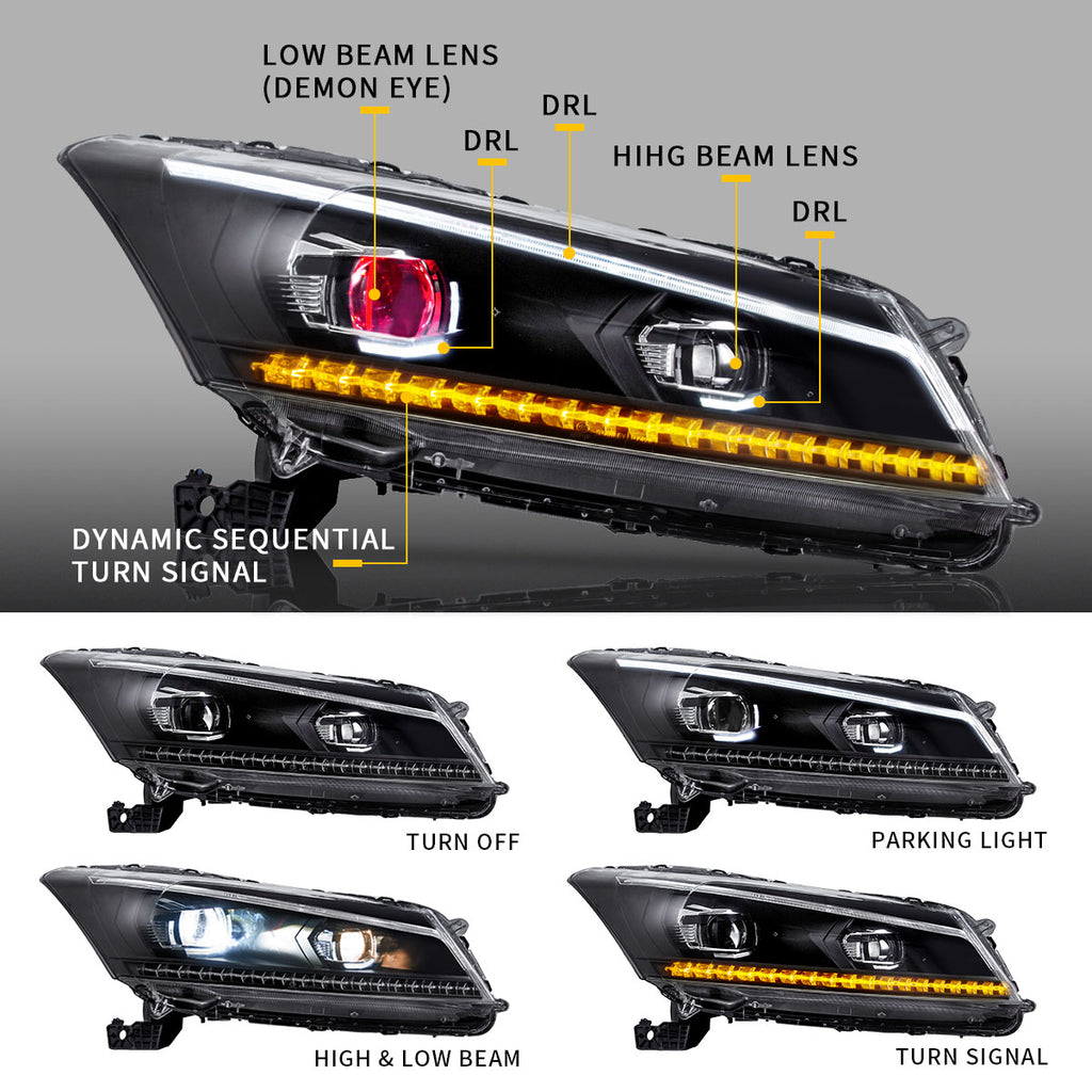 VLAND Phares LED pour Honda Accord Sedan 2008-2012 (pas pour coupé 2 portes)