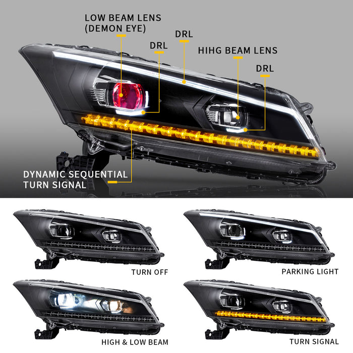 VLAND LED Headlights For 2008-2012 Honda Accord Sedan (Not For 2-Door Coupe)