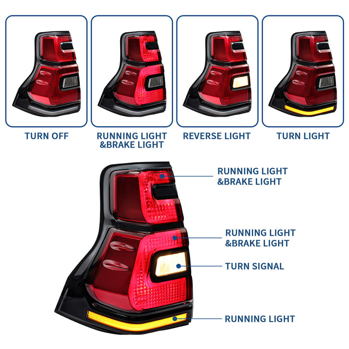 Fanali posteriori VLAND Full LED per Toyota Land Cruiser Prado 2010-2016 Indicatori di direzione con indicatori sequenziali Fari posteriori aftermarket