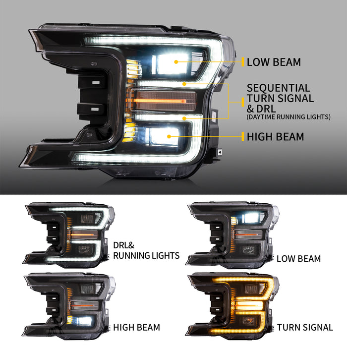 VLAND LED Headlights For 2018-2020 Ford F150 w/sequential turn signal