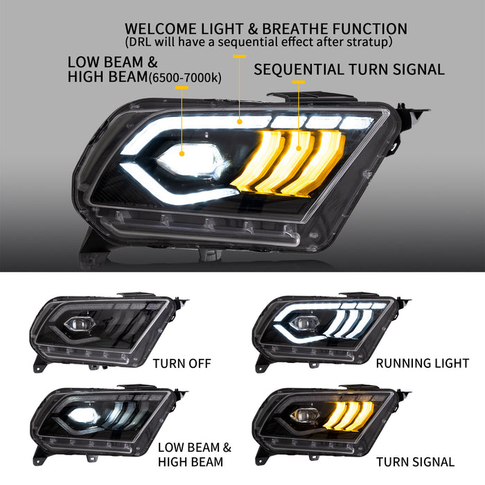 Fari per proiettori a LED VLAND per luci anteriori aftermarket Ford Mustang 2010-2014