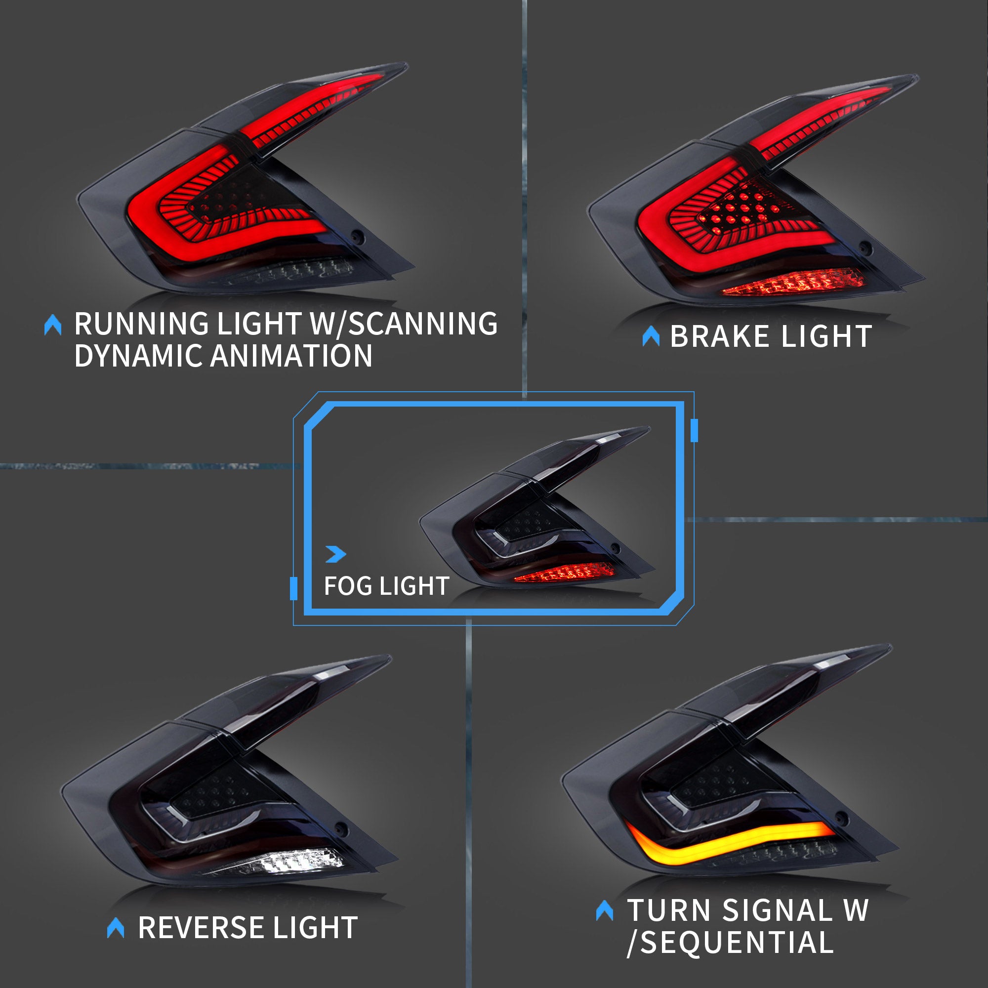 <<<<t72>64>55>0>land  Led  Rear  lamps  For 2016-2021 Honda  Civic  Sedan 10 tonh  Gen  AfTermarkeT Tail  LighTs