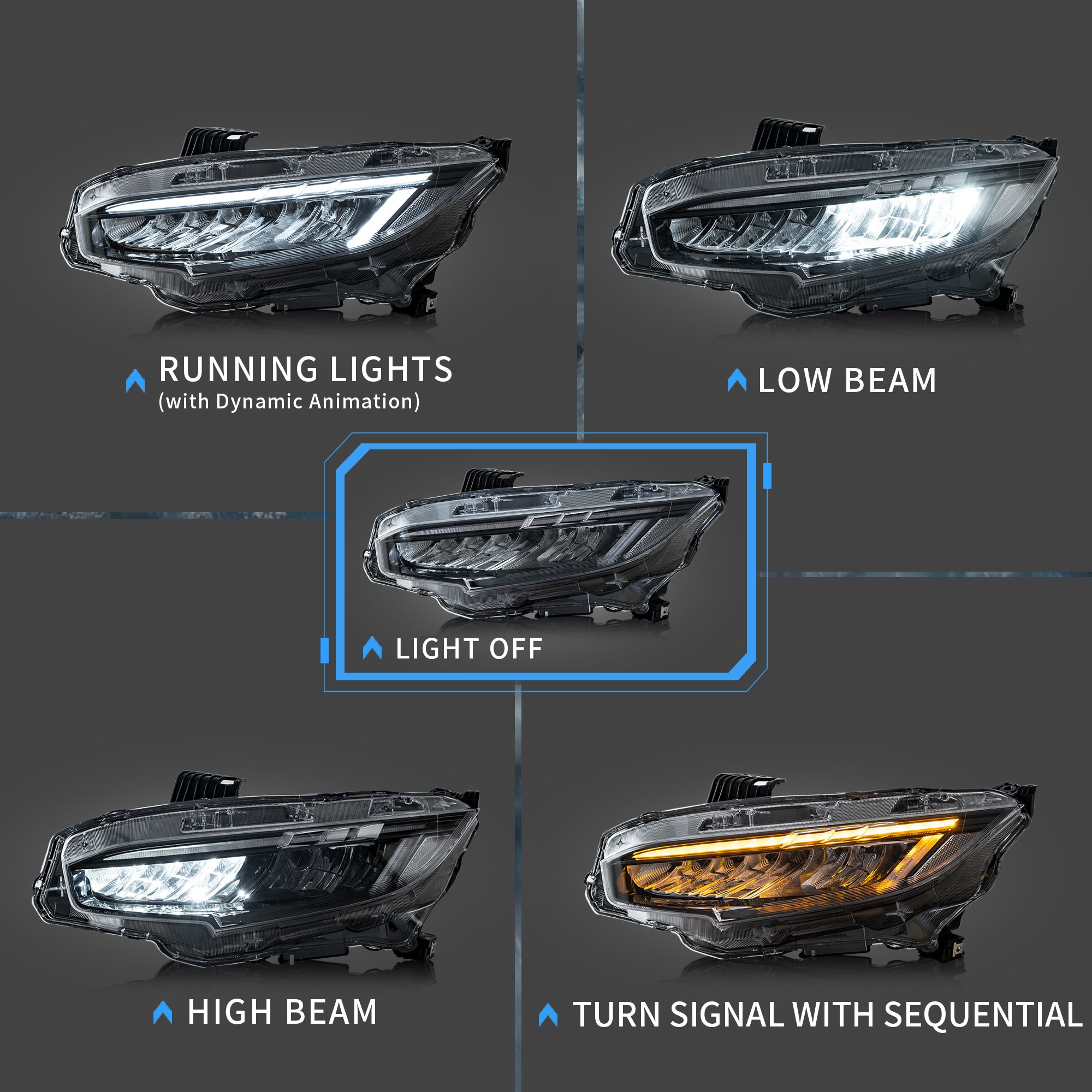 VLAND LED Headlights For Honda Civic 2016-2021 Sedan Hatchback Coupe Front Lights
