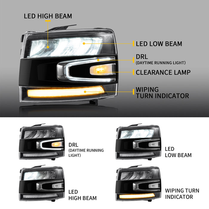 VLAND LED Headlights For 2007-2013 Chevrolet Silverado 1500 2500HD 3500HD