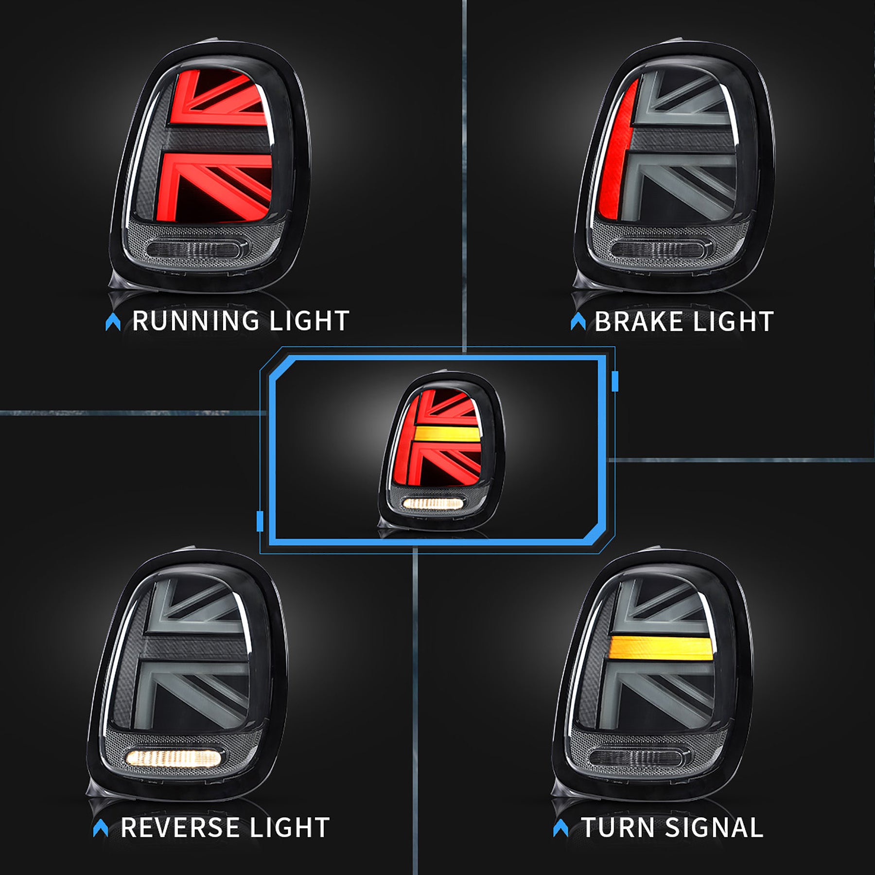 VLAND LED Taillights For 2014-2019 Mini Cooper F55 F56 F57 Black Trim