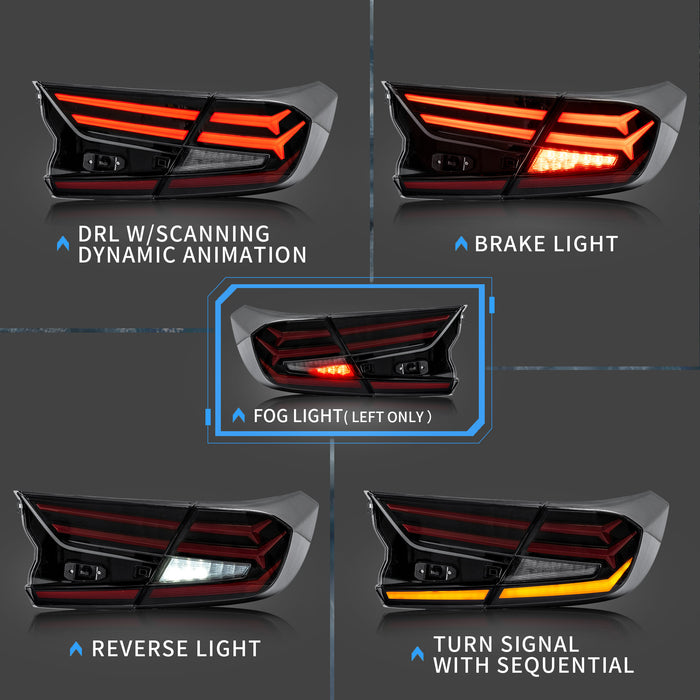 Feux arrière à LED VLAND pour Honda Accord 2018 2019 2020 2021 10e génération avec feux arrière à clignotants séquentiels ambre