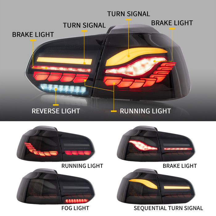 Luces traseras VLAND OLED para Volkswagen Golf 6 MK6 2009-2014 con indicadores secuenciales intermitentes