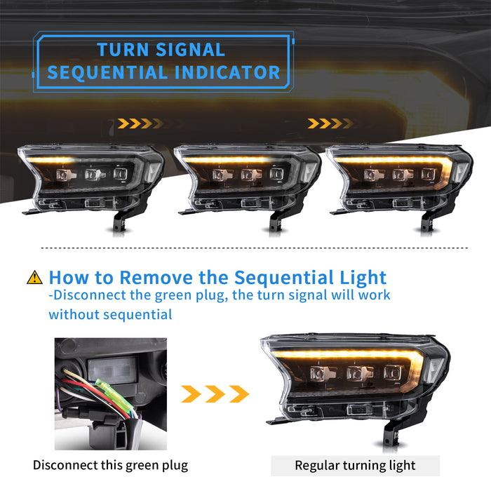 Phares de projecteur LED VLAND pour Ford Ranger 2015-2023 [édition internationale]