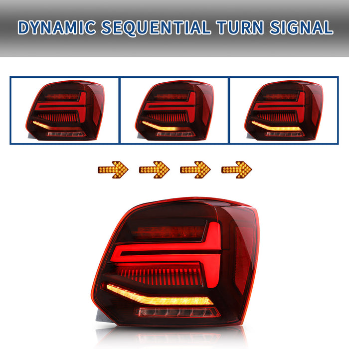 VLAND LED Tail lights For Volkswagen VW Polo MK5 2009-2017 Turn Signal with Sequential indicators