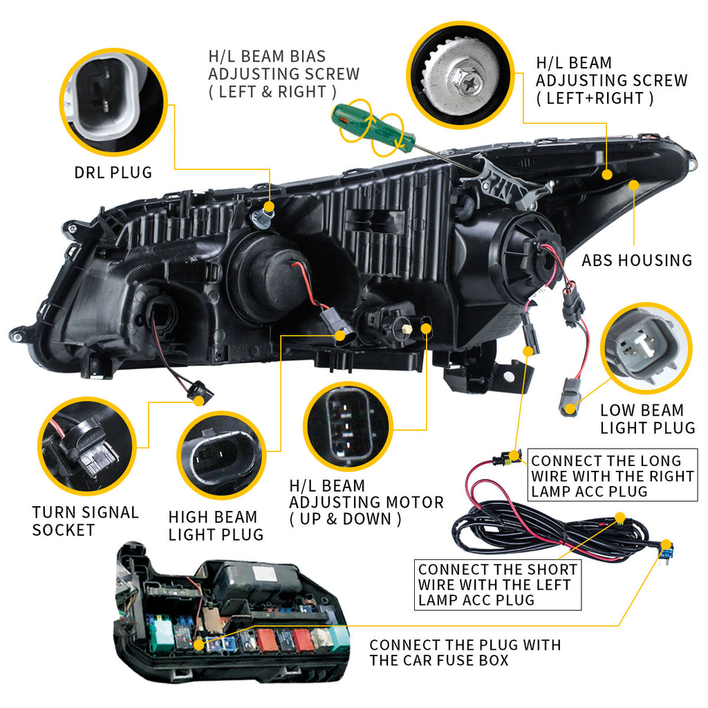 VLAND Phares LED pour Honda Accord Sedan 2008-2012 (pas pour coupé 2 portes)