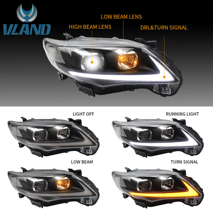 VLAND LED ヘッドライト 2011 2012 2013 トヨタ カローラ (E140/E150) 第 10 世代フェイスリフト用