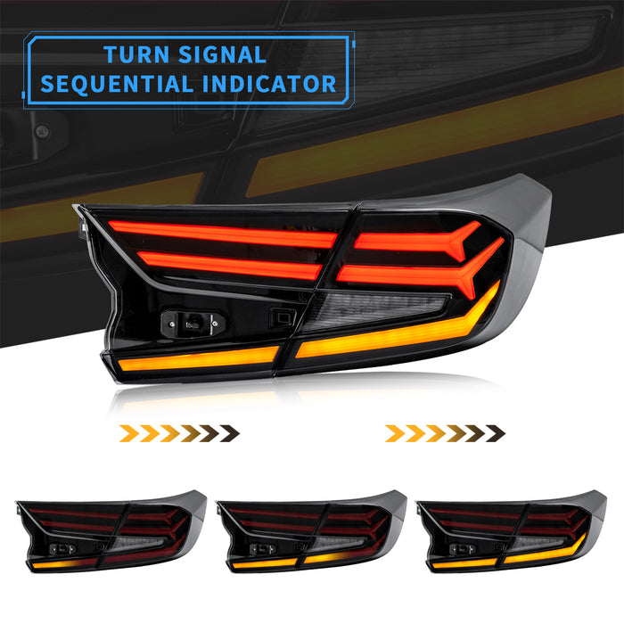 VLAND LED Tail lights For Honda Accord 2018 2019 2020 2021 10th Gen with Amber Sequential Turn Signal Rear lamps