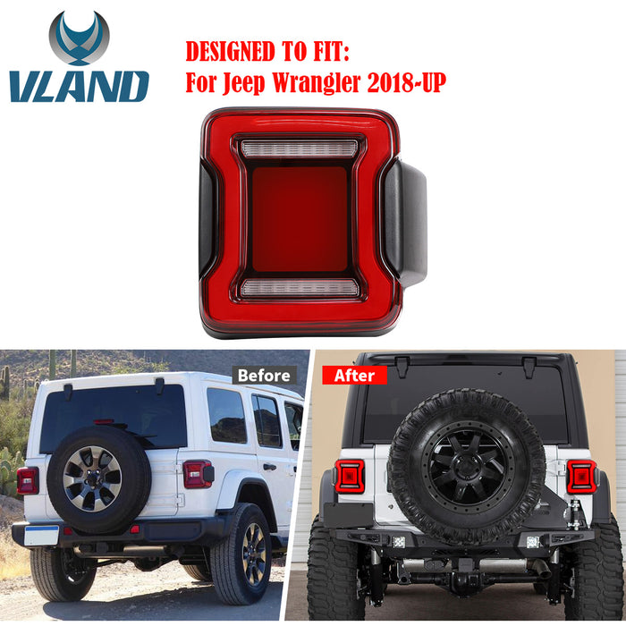 Feux arrière LED VLAND pour Jeep Wrangler JL 2018-2022 Sport, Sahara, Rubicon, Moab (non compatible JK)