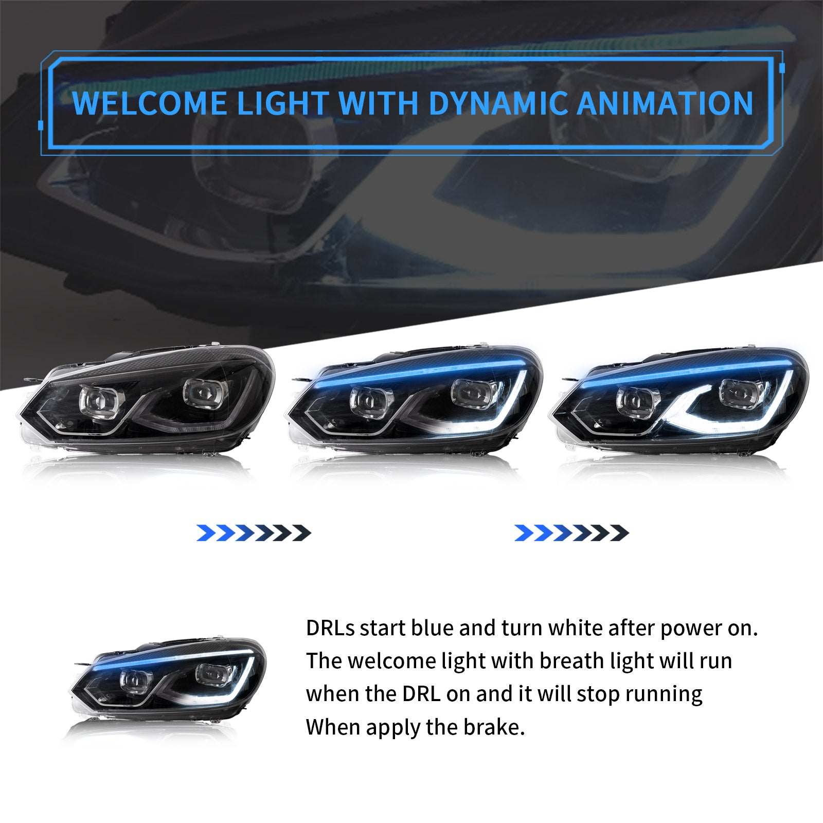 VLAND LED Headlights For 2009-2014 Volkswagen Golf Mk6 Halogen Model