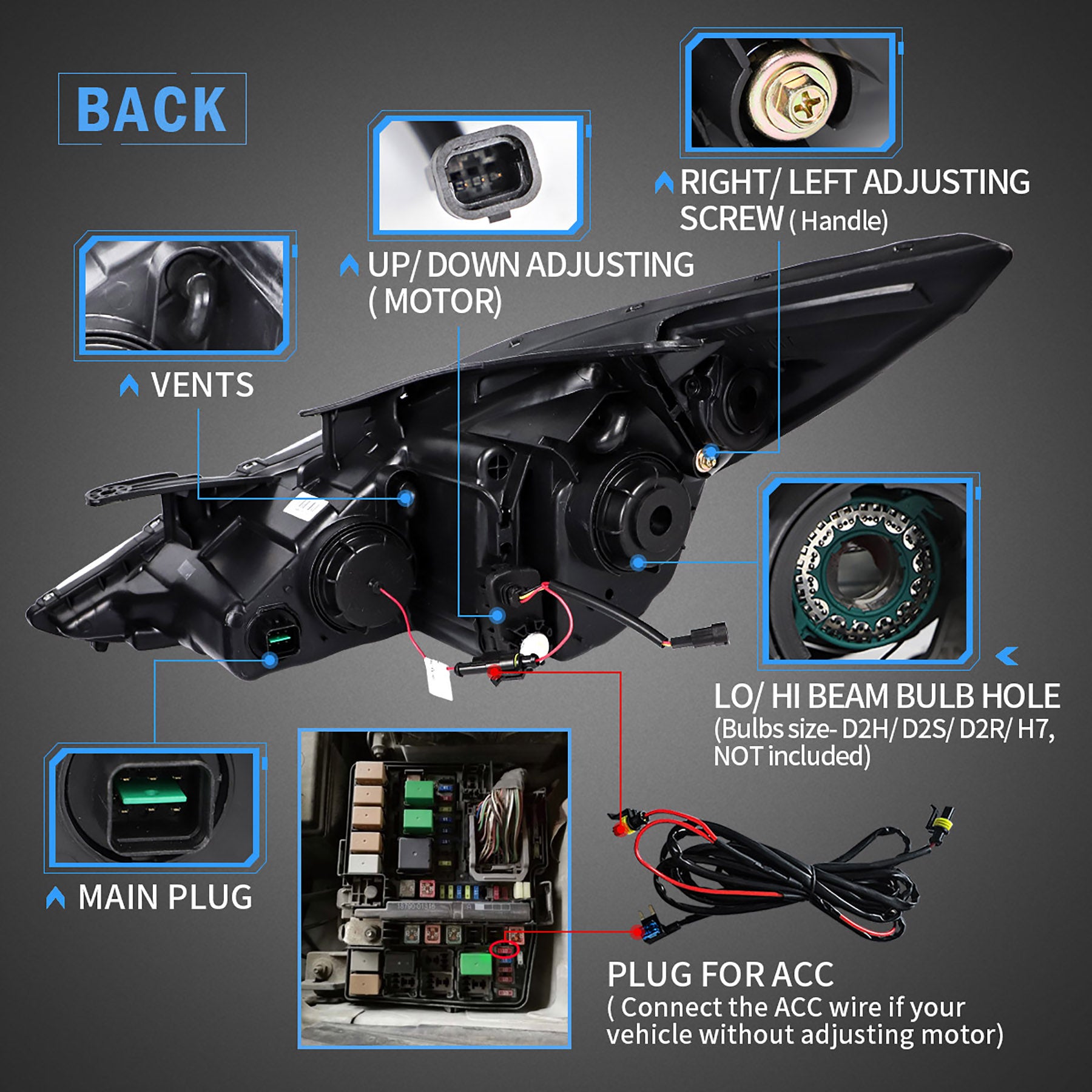 VLAND LED Headlights For 2011-2014 Hyundai Sonata Except Hybrid Models