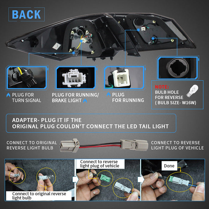 VLAND Feux arrière LED pour Honda Accord 2013-2015 avec clignotants séquentiels