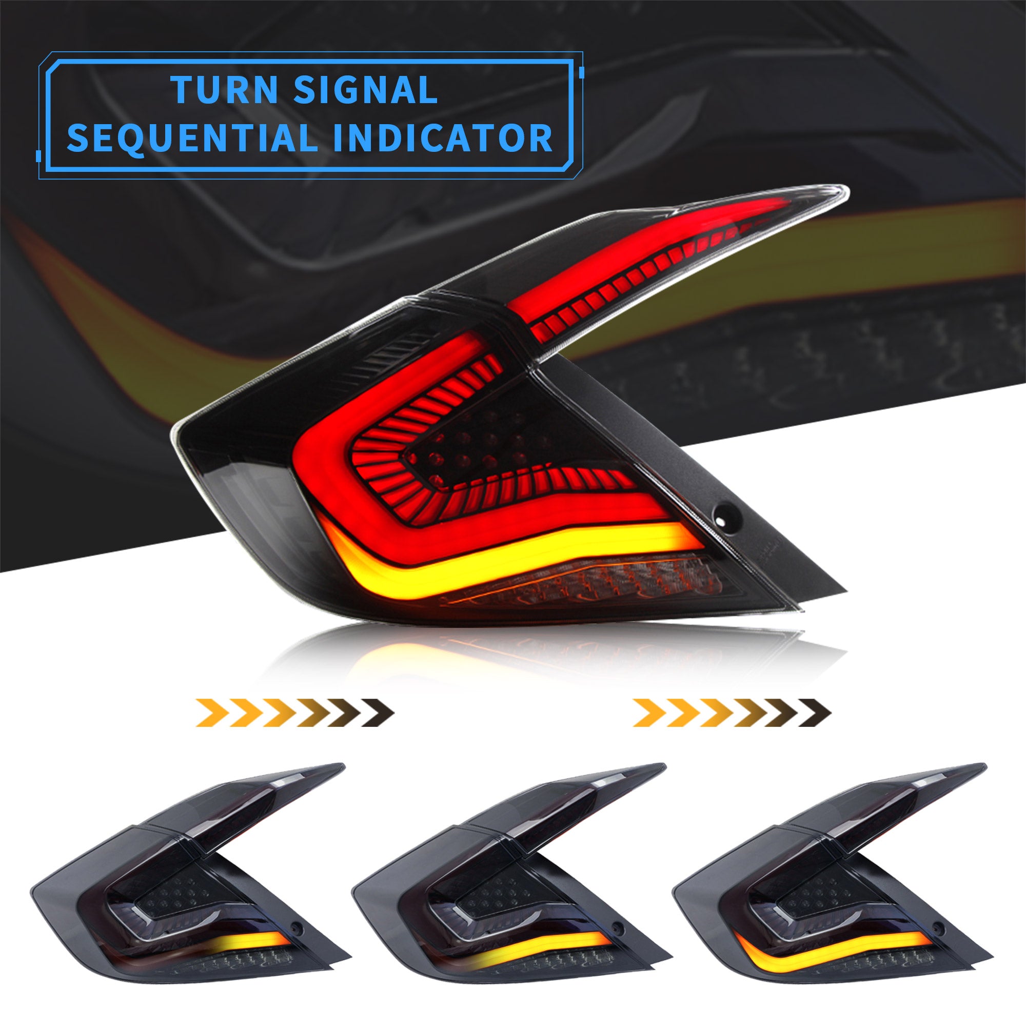 <<<<t72>64>55>0>land  Led  Rear  lamps  For 2016-2021 Honda  Civic  Sedan 10 tonh  Gen  AfTermarkeT Tail  LighTs