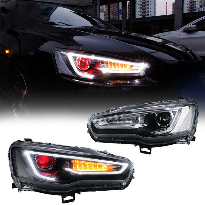 VLAND LED Headlights For 2008-2017 Mitsubishi Lancer evo x with DRL /Sequential Turn Siginal Front lights