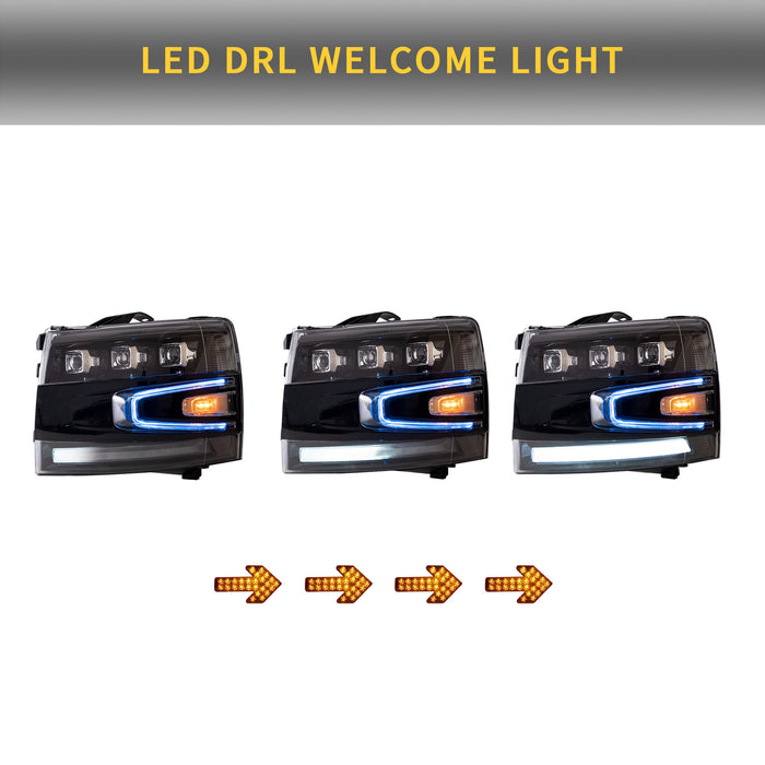 VLAND LED Proiettore Fari Per Chevrolet Silverado 1500 2500HD 3500HD 2007-2013